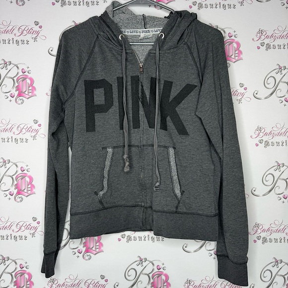 PINK Victoria's Secret Tops - Victoria secret pink sweater hoodie ombré sunset 86 on back zip up zipper grey